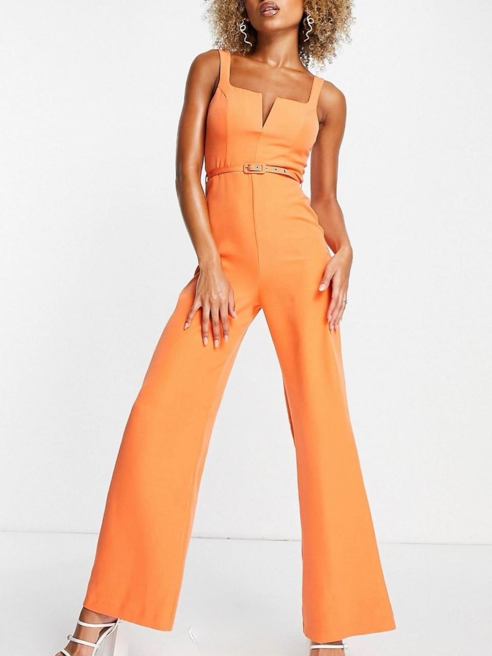 ASOS Orange Notch-Neck Belted Wide-Leg Jumpsuit
